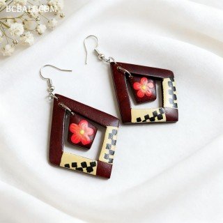 Best Quality Painting Wood Earrings Handmade in Bali